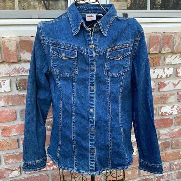 Women’s Hard Rock Cafe Lake Tahoe Jean Shirt Jacket Size L - Picture 1 of 8